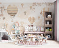 Tapet Personalizat Micii Exploratori cu baloane cu aer cald si fundal bej texturat - BEIGE PLASTERED BALLOONS