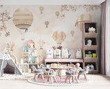 Tapet Personalizat Micii Exploratori cu baloane cu aer cald si fundal bej texturat - BEIGE PLASTERED BALLOONS