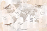 Tapet Personalizat Micii Exploratori cu harta lumii cu textura stearsa in nuante de bej - WASHED WATERCOLOR MAP