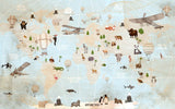 Tapet Personalizat Micii Exploratori cu harta globului in nuante de bej si albastru patat - STAINED GLOBE'S MAP