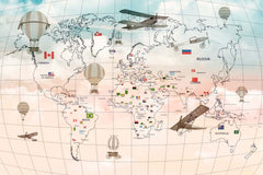 Tapet Personalizat Micii Exploratori cu conturul hartii globului in nuante gradient - OUTLINE GLOBE'S MAP