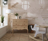 Tapet Personalizat Micii Exploratori cu baloane cu aer cald in nuante sepia bej - BEIGE FOGGY PLANES