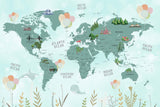 Tapet Personalizat Micii Exploratori cu harta lumii a vegetatiei in nuante de verde - GREEN VEGETATION MAP