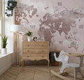 Tapet Personalizat Micii Exploratori cu harta lumii pentru copii cu animale in nuante de maro - CLOUDY BROWN MAP