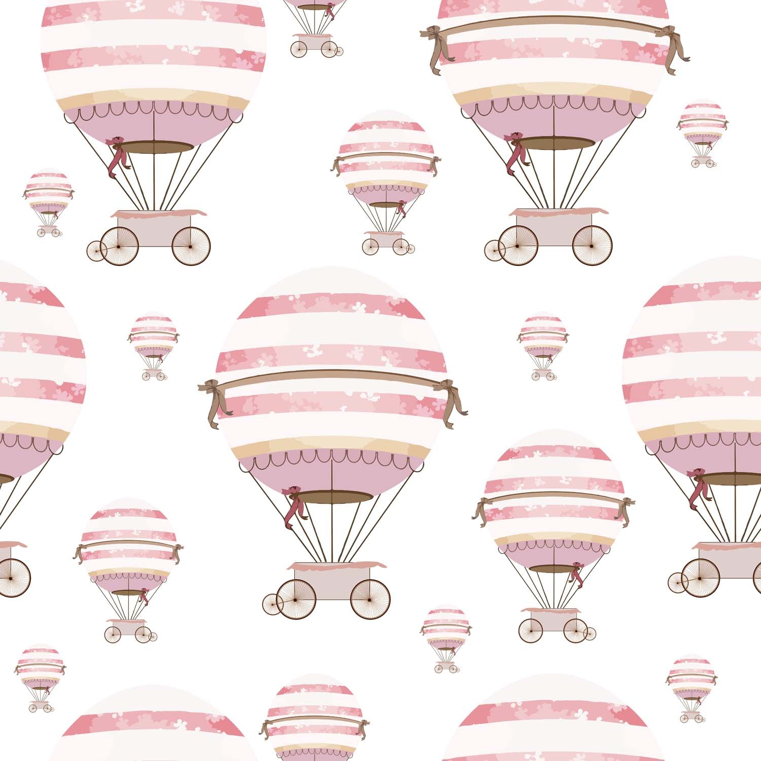 Tapet Personalizat Micii Exploratori cu pattern cu baloane cu aer cald roz - PINK BALLOONS PATTERN