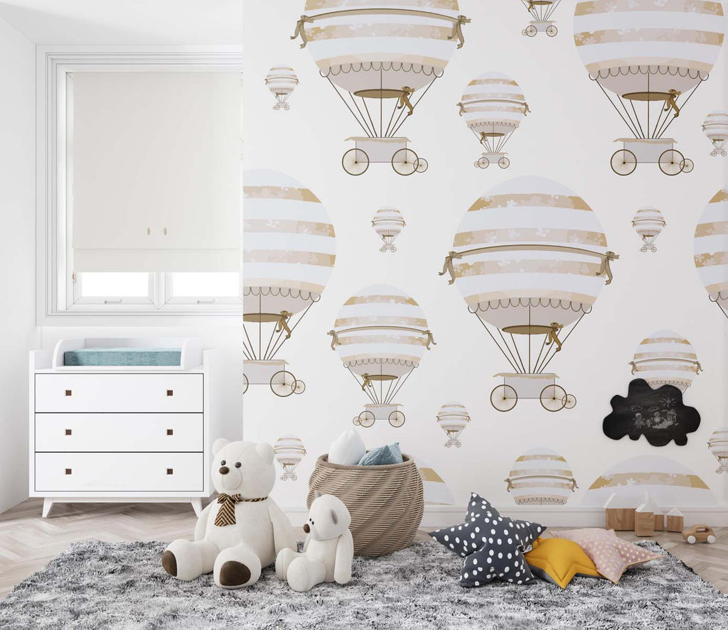 Tapet Personalizat Micii Exploratori cu pattern cu baloane cu aer cald bej grej - BEIGE BALLOONS PATTERN