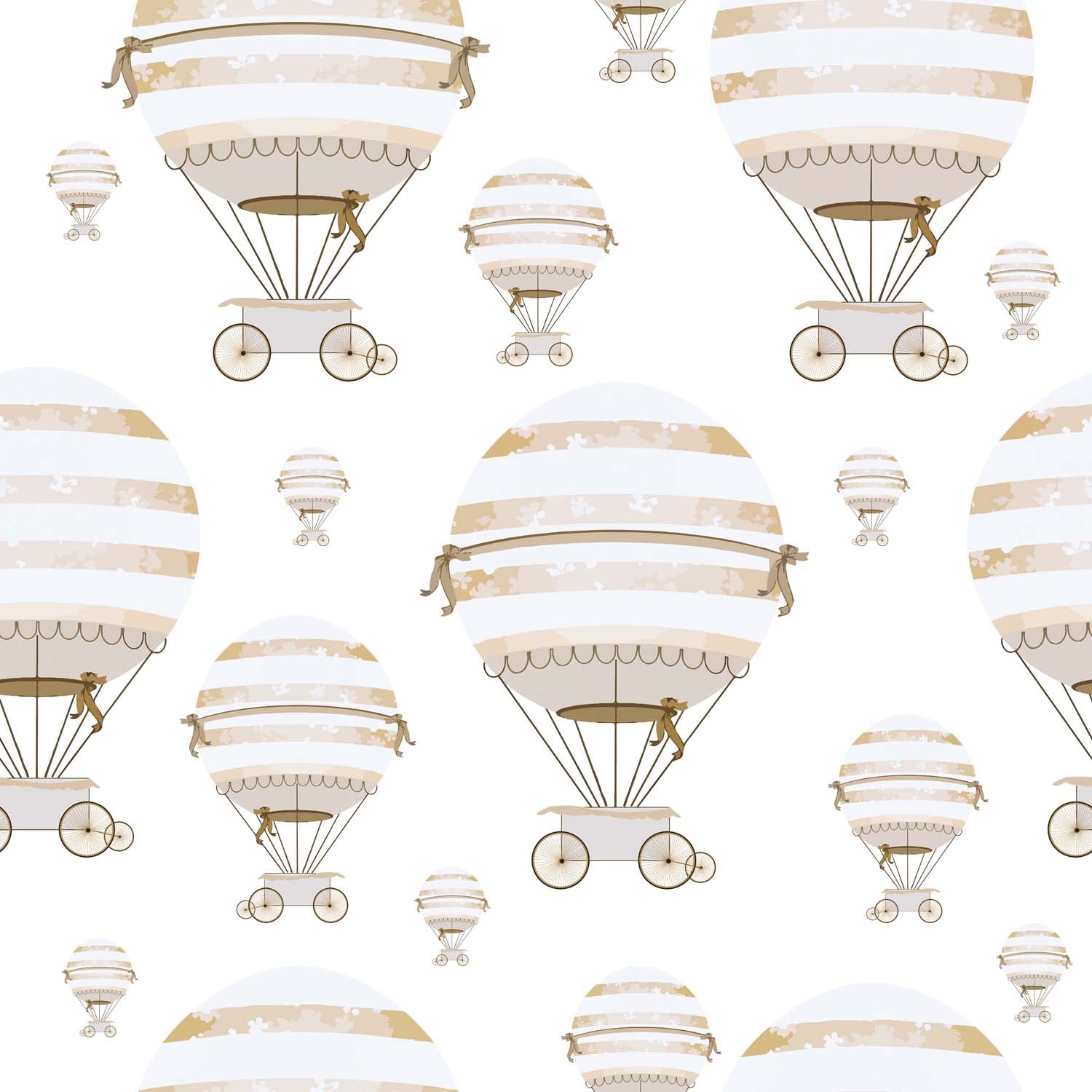Tapet Personalizat Micii Exploratori cu pattern cu baloane cu aer cald bej grej - BEIGE BALLOONS PATTERN