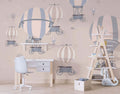 Tapet Personalizat Micii Exploratori cu baloane cu aer cald in nuante crem si bej - TAUPE WHEEL BALLOONS