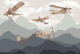 Tapet Personalizat Micii Exploratori cu avioane zburand peste munti - MOUNTAIN WAR PLANES
