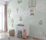 Tapet Personalizat Micii Exploratori cu baloane cu aer cald in nuante de verde menta - MINTY HOT AIR BALLOONS