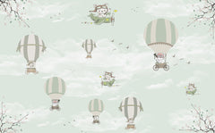 Tapet Personalizat Micii Exploratori cu baloane cu aer cald in nuante de verde menta - MINTY HOT AIR BALLOONS
