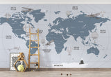 Tapet Personalizat Micii Exploratori cu harta lumii in nuante de albastru si gri - LIGHT BLUE MAP II