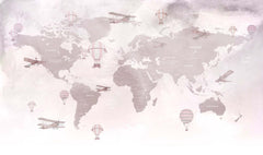Tapet Personalizat Micii Exploratori cu harta lumii in nuante bej rozalii - DUSTY MAUVE MAP