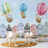 Tapet personalizat inspiratie scandinava pentru copii cu animale cladiri suedeze si baloane cu aer colorate stockholm