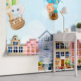 Tapet personalizat inspiratie scandinava pentru copii cu animale cladiri suedeze si baloane cu aer colorate stockholm
