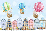 Tapet personalizat inspiratie scandinava pentru copii cu animale cladiri suedeze si baloane cu aer colorate stockholm