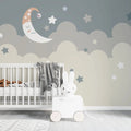 Tapet personalizat inspiratie scandinava pentru copii cu cer instelat visator si luna dreamy sky