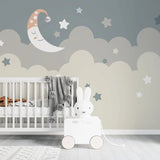 Tapet personalizat inspiratie scandinava pentru copii cu cer instelat visator si luna dreamy sky