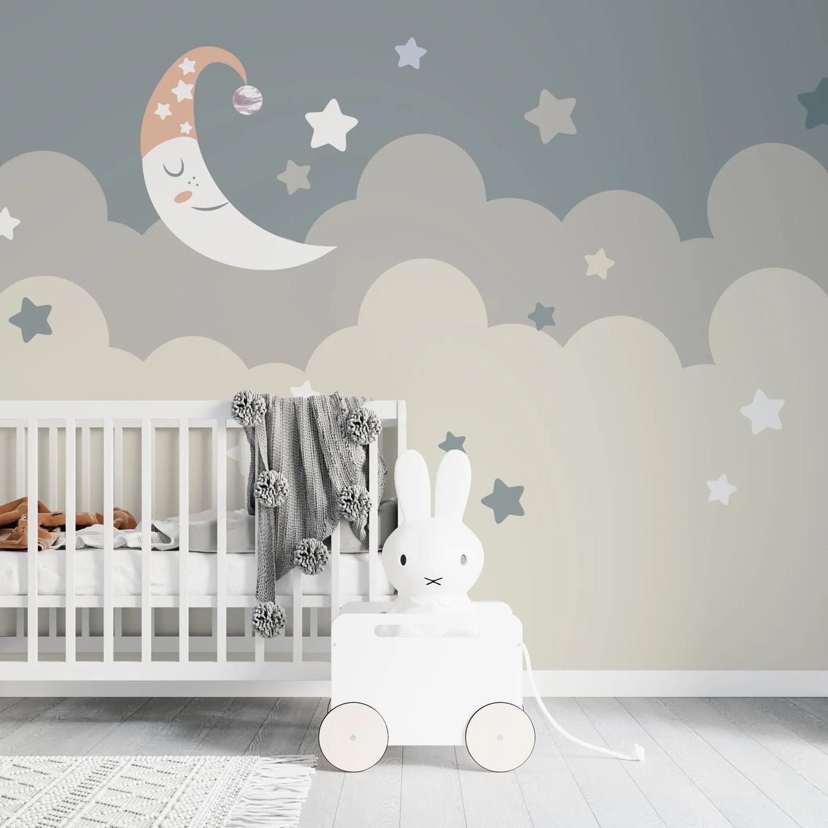 Tapet personalizat inspiratie scandinava pentru copii cu cer instelat visator si luna dreamy sky