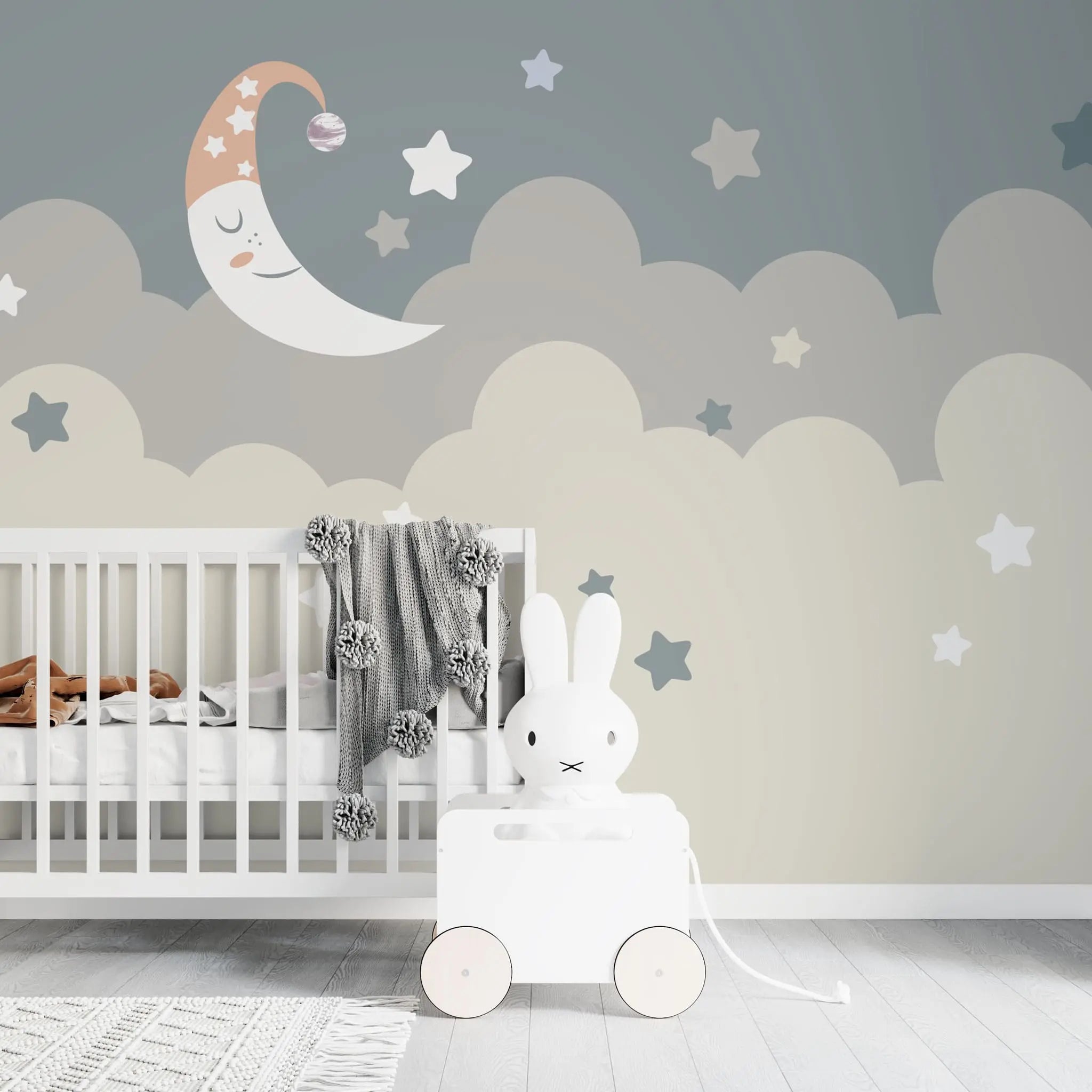 Tapet personalizat inspiratie scandinava pentru copii cu cer instelat visator si luna dreamy sky