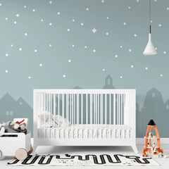 Tapet personalizat inspiratie scandinava pentru copii cu cer instelat peste oras city under the stars