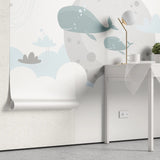 Tapet personalizat inspiratie scandinava pentru copii cu balene nori si castele dreamland