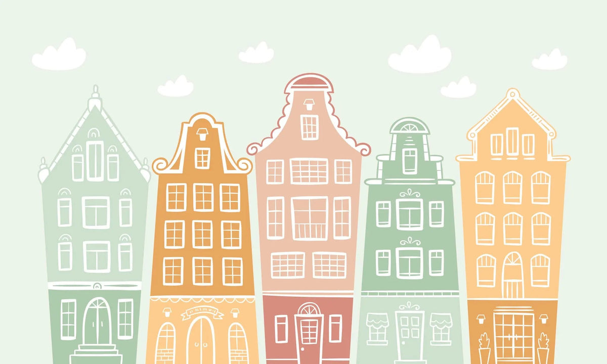 Tapet personalizat inspiratie scandinava pentru copii cladiri multicolore little city