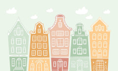 Tapet personalizat inspiratie scandinava pentru copii cladiri multicolore little city