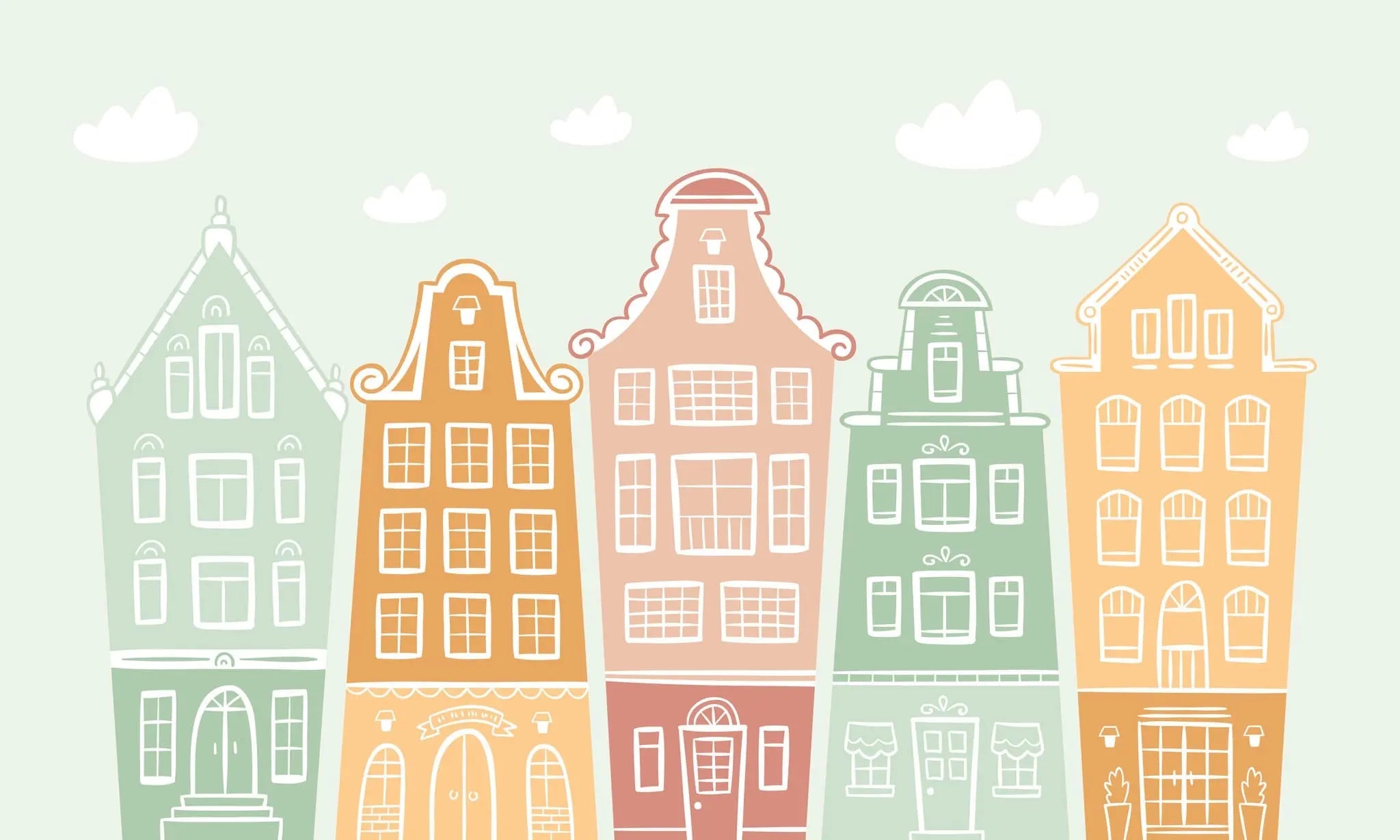 Tapet personalizat inspiratie scandinava pentru copii cladiri multicolore little city