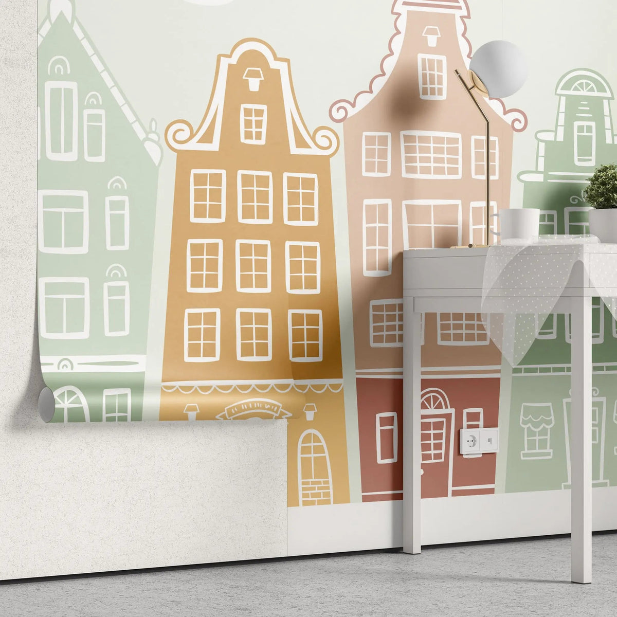 Tapet personalizat inspiratie scandinava pentru copii cladiri multicolore little city