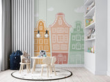 Tapet personalizat inspiratie scandinava pentru copii cladiri multicolore little city