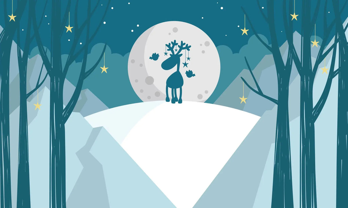 Tapet personalizat inspiratie scandinava pentru copii cu ren sub clar de luna magic reindeer