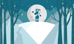 Tapet personalizat inspiratie scandinava pentru copii cu ren sub clar de luna magic reindeer