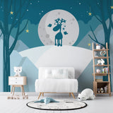 Tapet personalizat inspiratie scandinava pentru copii cu ren sub clar de luna magic reindeer