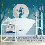 Tapet personalizat inspiratie scandinava pentru copii cu ren sub clar de luna magic reindeer