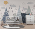 Tapet Personalizat Inspiratie Scandinava pentru Copii cu munti abstracti in nuante de albastru - ABSTRACT KID'S MOUNTAINS