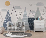 Tapet Personalizat Inspiratie Scandinava pentru Copii cu munti abstracti in nuante de albastru - ABSTRACT KID'S MOUNTAINS