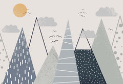 Tapet Personalizat Inspiratie Scandinava pentru Copii cu munti abstracti in nuante de albastru - ABSTRACT KID'S MOUNTAINS