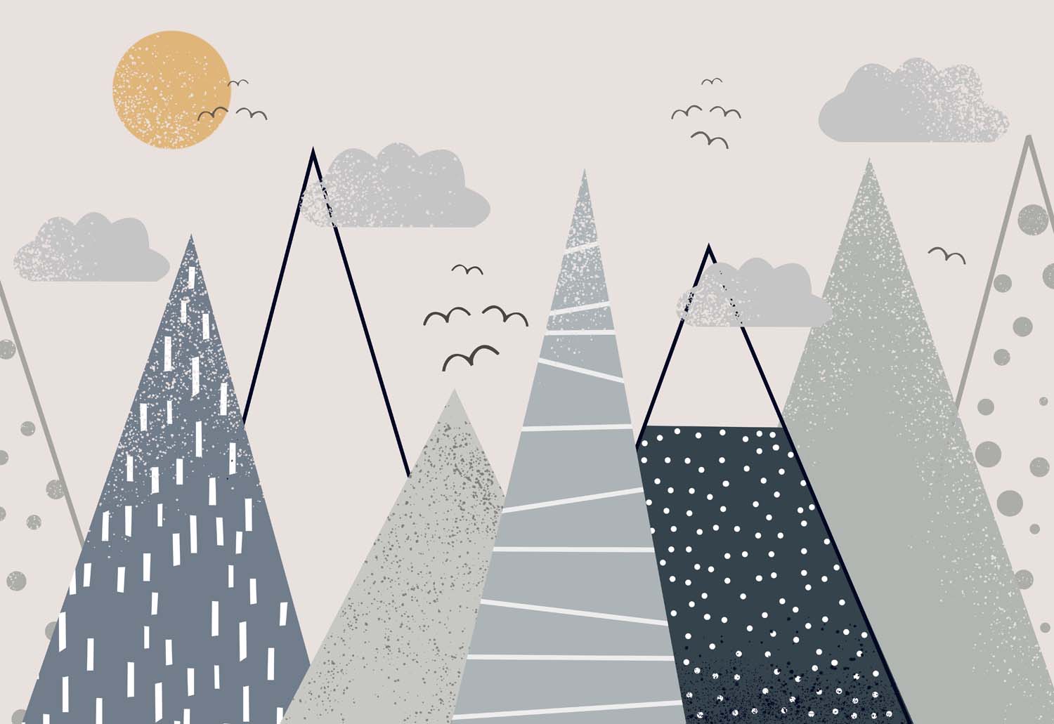 Tapet Personalizat Inspiratie Scandinava pentru Copii cu munti abstracti in nuante de albastru - ABSTRACT KID'S MOUNTAINS