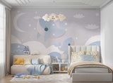 Tapet Personalizat Inspiratie Scandinava pentru Copii cu balene albastre si cer instelat - BLUE BABY WHALES