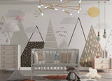 Tapet Personalizat Inspiratie Scandinava pentru Copii cu munti abstracti in nuante cafenii maro - CHOCOLATE MOUNTAINS