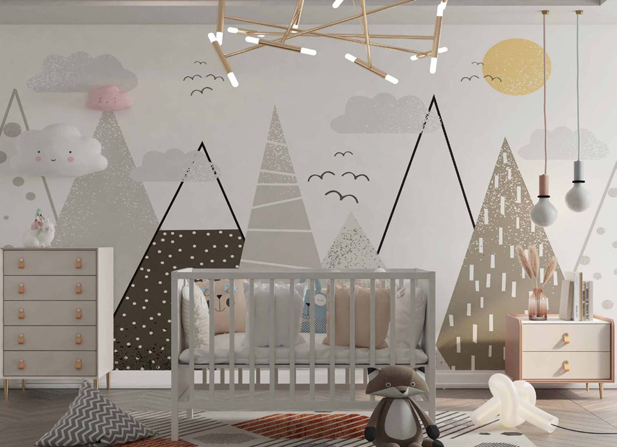 Tapet Personalizat Inspiratie Scandinava pentru Copii cu munti abstracti in nuante cafenii maro - CHOCOLATE MOUNTAINS
