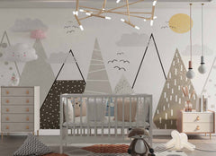 Tapet Personalizat Inspiratie Scandinava pentru Copii cu munti abstracti in nuante cafenii maro - CHOCOLATE MOUNTAINS
