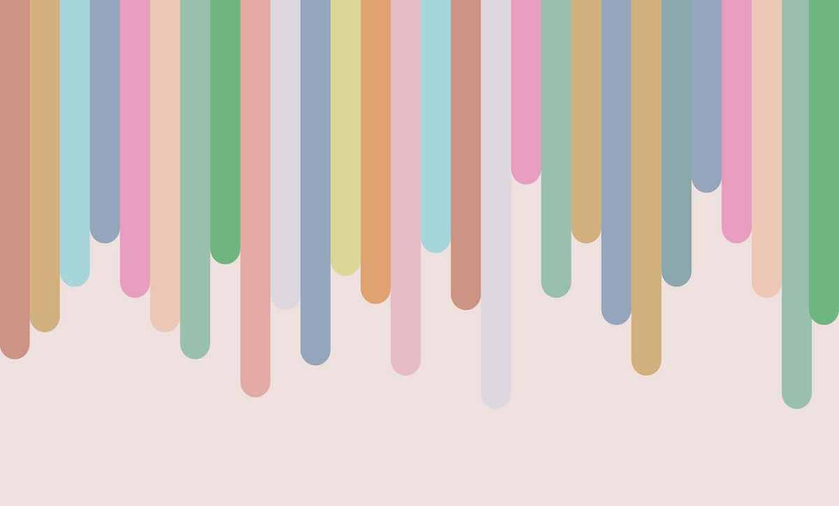 Tapet Personalizat Inspiratie Scandinava pentru Copii cu dungi multicolore pe fundal roz - LINE RAINBOW