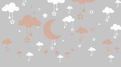 Tapet Personalizat Inspiratie Scandinava pentru Copii cu luna si stelele pe fundal gri - GREY SLEEPY TIME