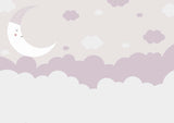 Tapet Personalizat Inspiratie Scandinava pentru Copii cu luna si nori in nuante de mov - MAUVE NAP TIME