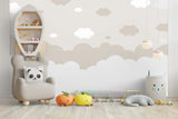 Tapet Personalizat Inspiratie Scandinava pentru Copii cu nori in nuante de bej si alb - BEIGE SLEEPY CLOUDS