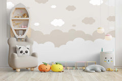 Tapet Personalizat Inspiratie Scandinava pentru Copii cu nori in nuante de bej si alb - BEIGE SLEEPY CLOUDS