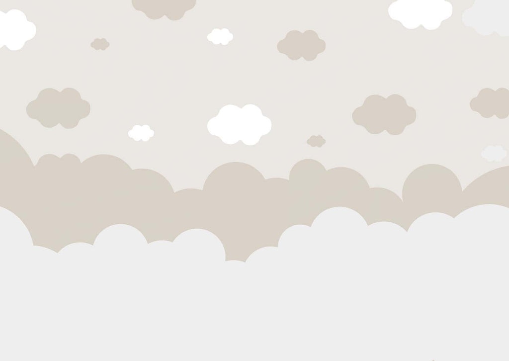 Tapet Personalizat Inspiratie Scandinava pentru Copii cu nori in nuante de bej si alb - BEIGE SLEEPY CLOUDS