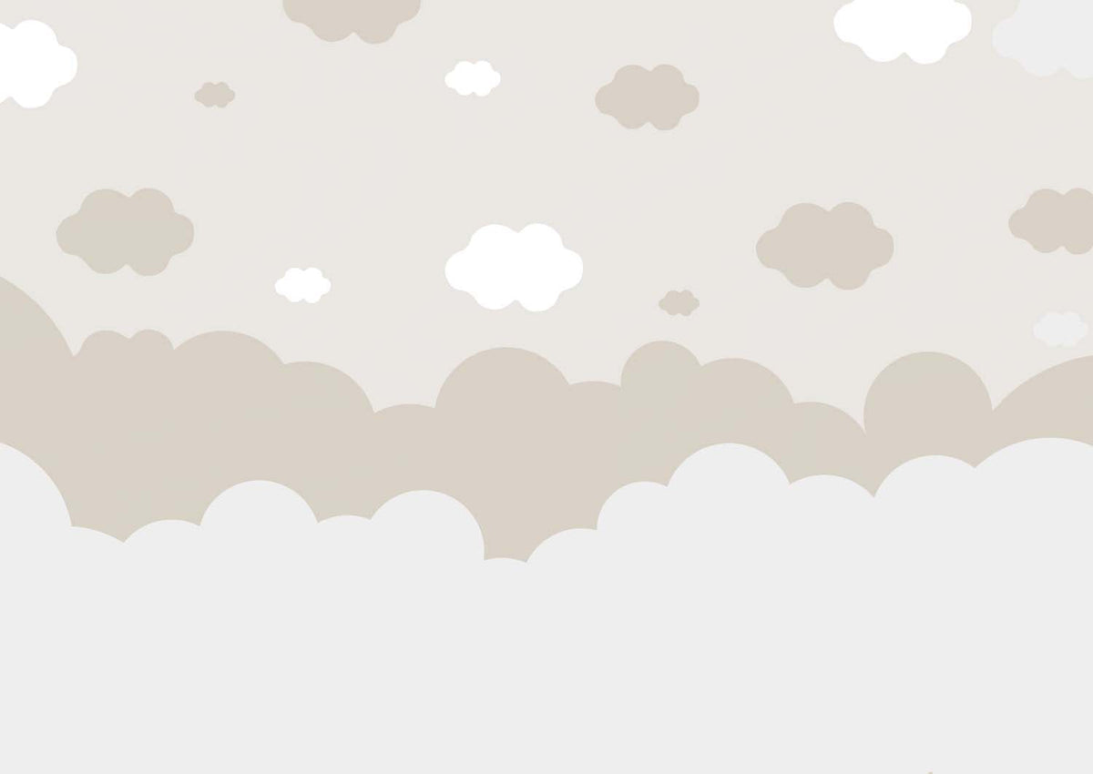 Tapet Personalizat Inspiratie Scandinava pentru Copii cu nori in nuante de bej si alb - BEIGE SLEEPY CLOUDS